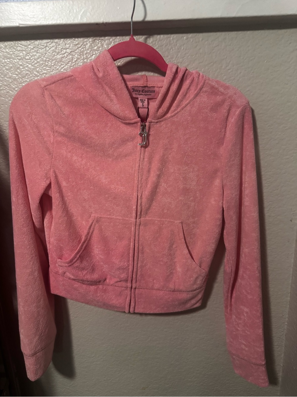 NWT Juicy Couture Women's Pink Towel Terry Zip Hoodie